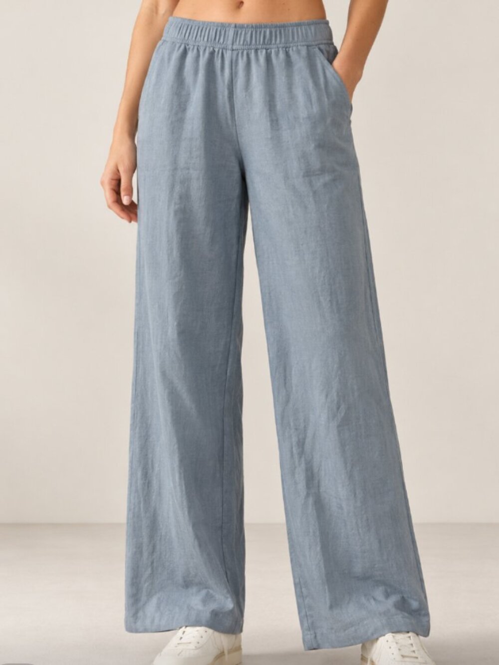 COYUCHI 100% Organic Cotton Light Blue Pull On Elastic Waist Pants Pockets S